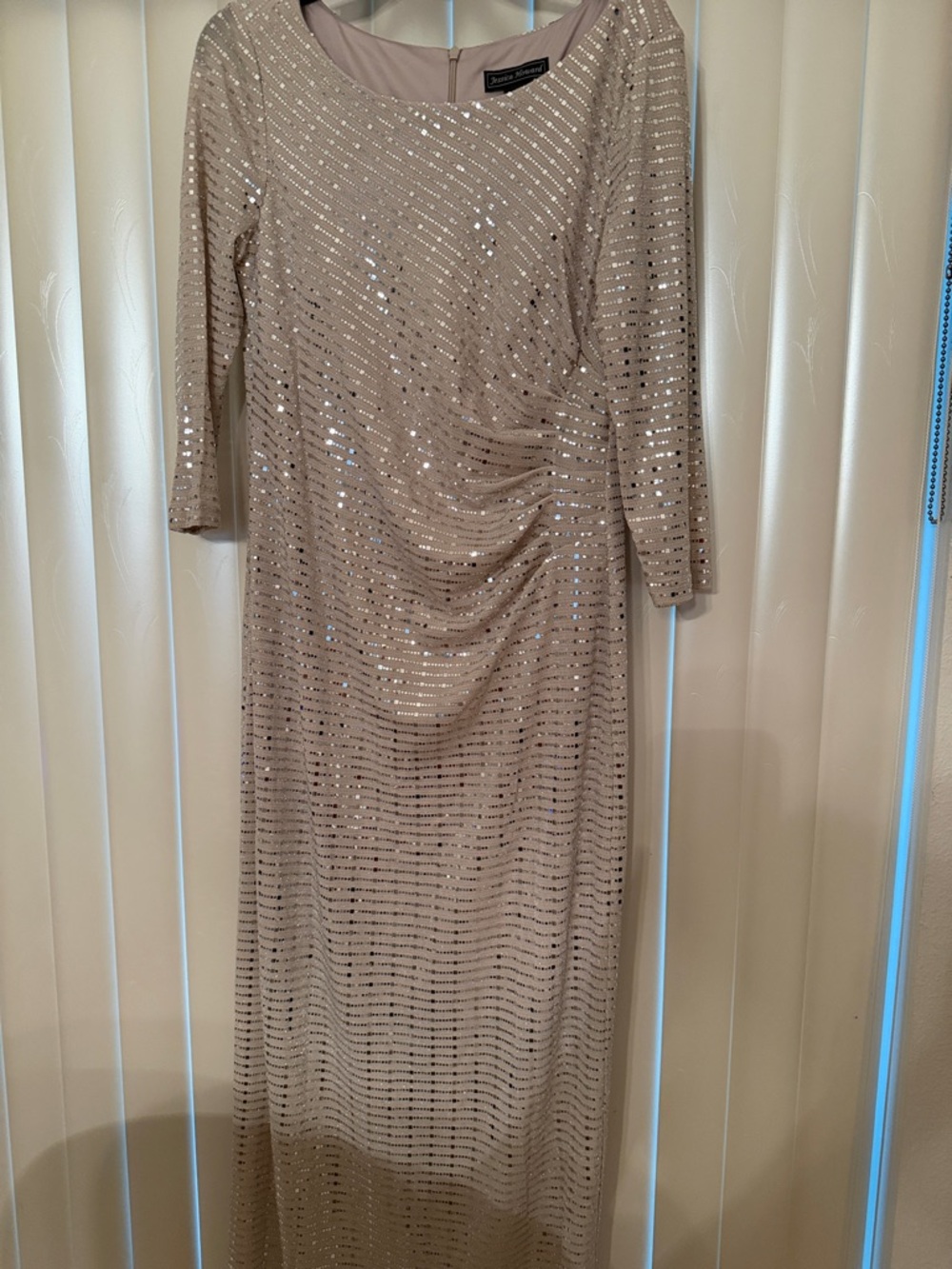 Jessica Howard Champagne Sequin Long Sleeve Gown
